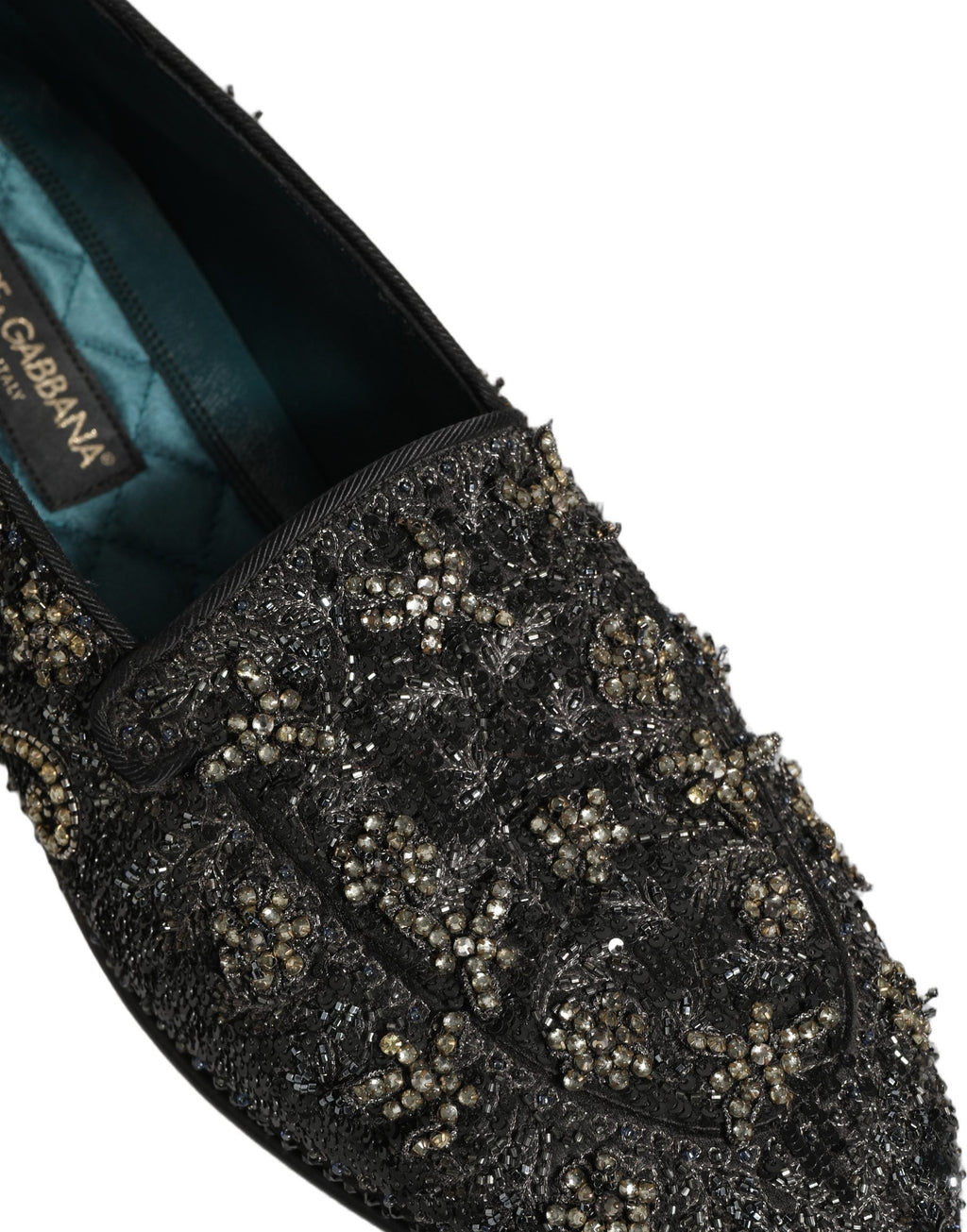 Dolce & Gabbana Black Rhinestone Embellished Loafers Shoes