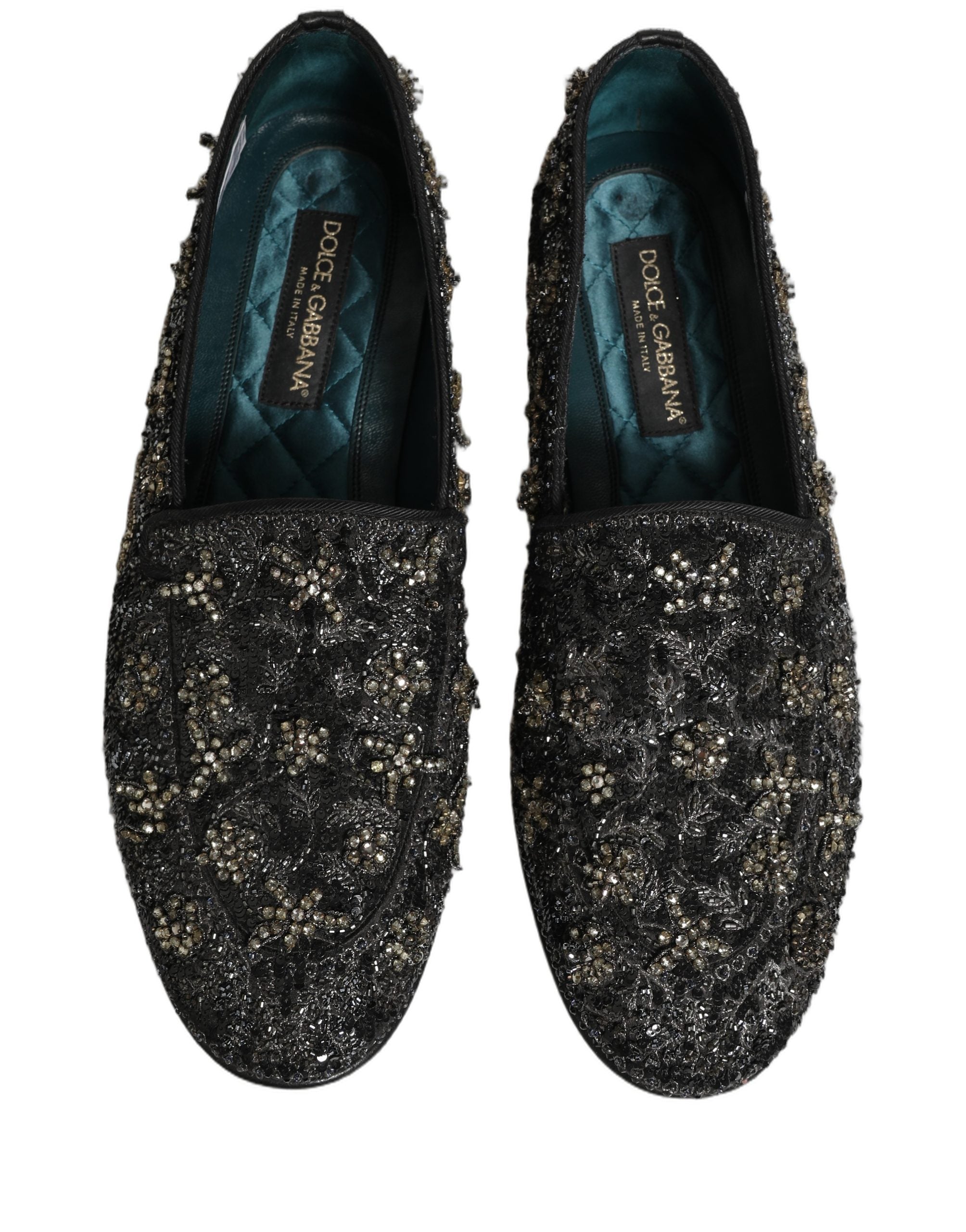 Dolce & Gabbana Black Rhinestone Embellished Loafers Shoes