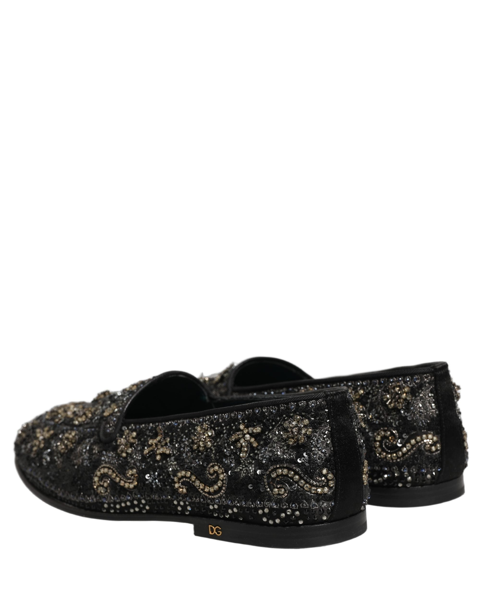 Dolce & Gabbana Black Rhinestone Embellished Loafers Shoes