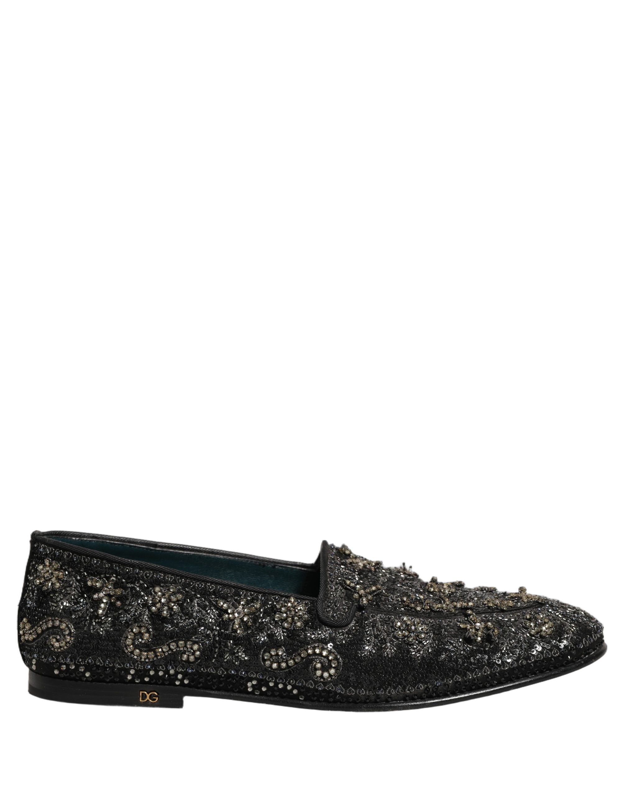 Dolce & Gabbana Black Rhinestone Embellished Loafers Shoes