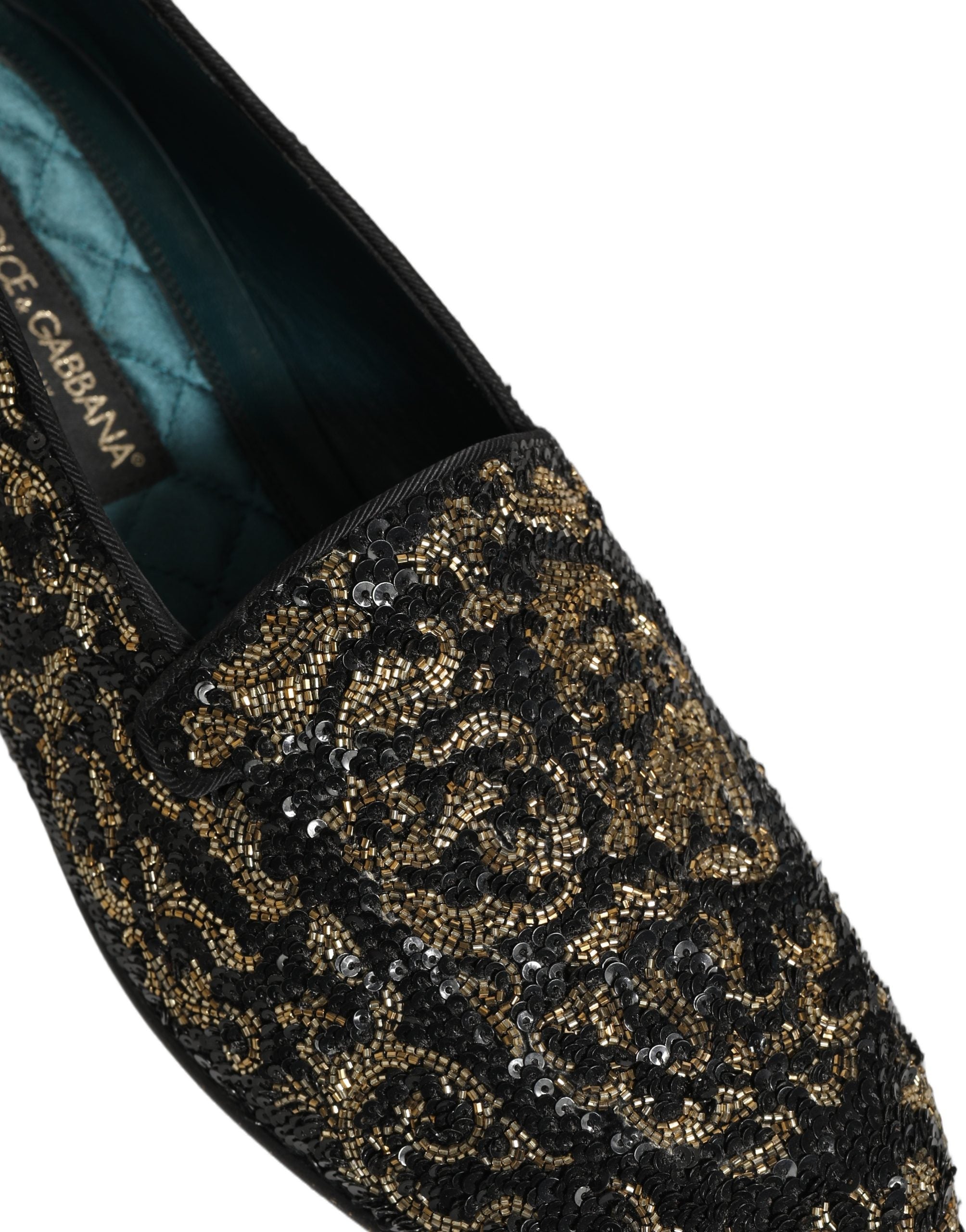 Dolce & Gabbana Black Gold Embellished Dress Loafers Shoes