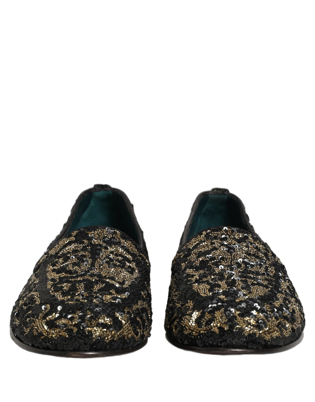 Dolce & Gabbana Black Gold Embellished Dress Loafers Shoes