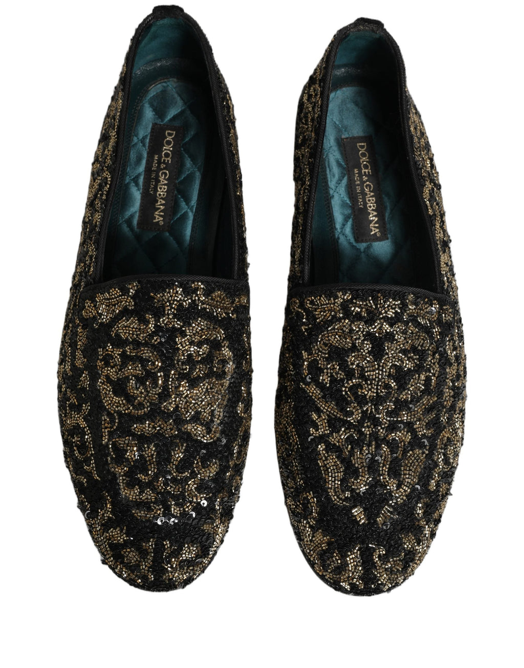 Dolce & Gabbana Black Gold Embellished Dress Loafers Shoes