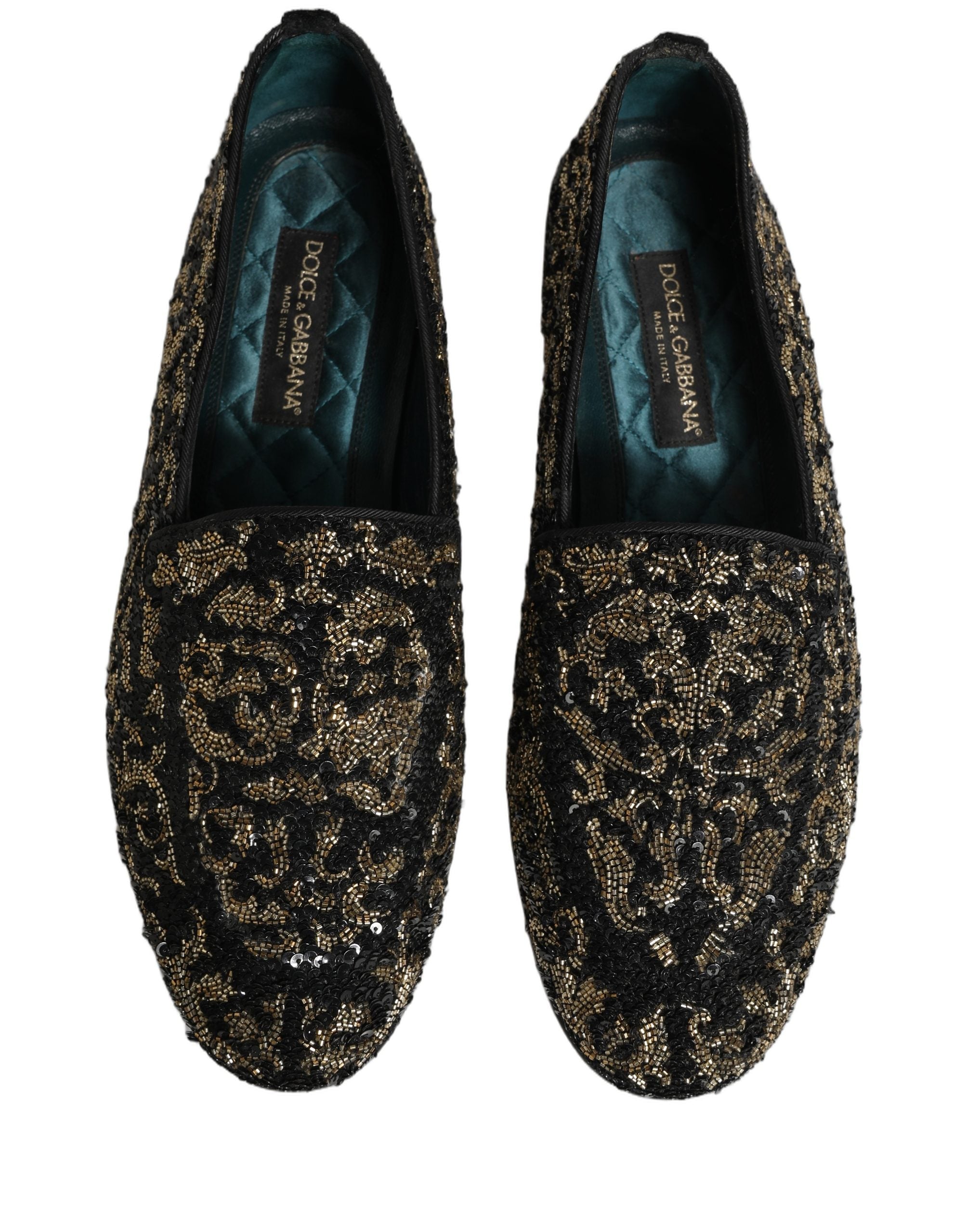 Dolce & Gabbana Black Gold Embellished Dress Loafers Shoes