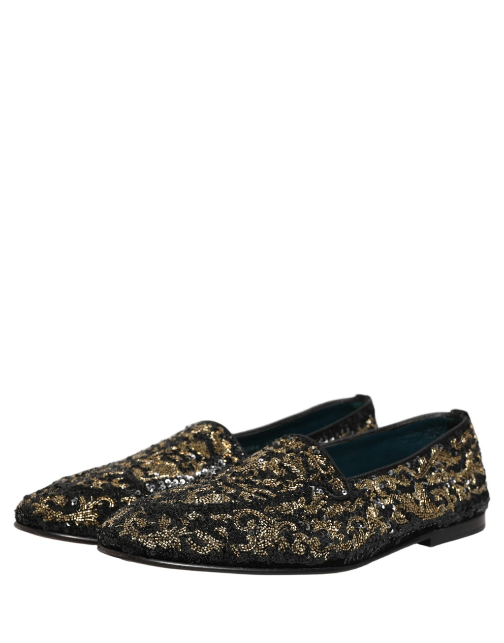 Dolce & Gabbana Black Gold Embellished Dress Loafers Shoes