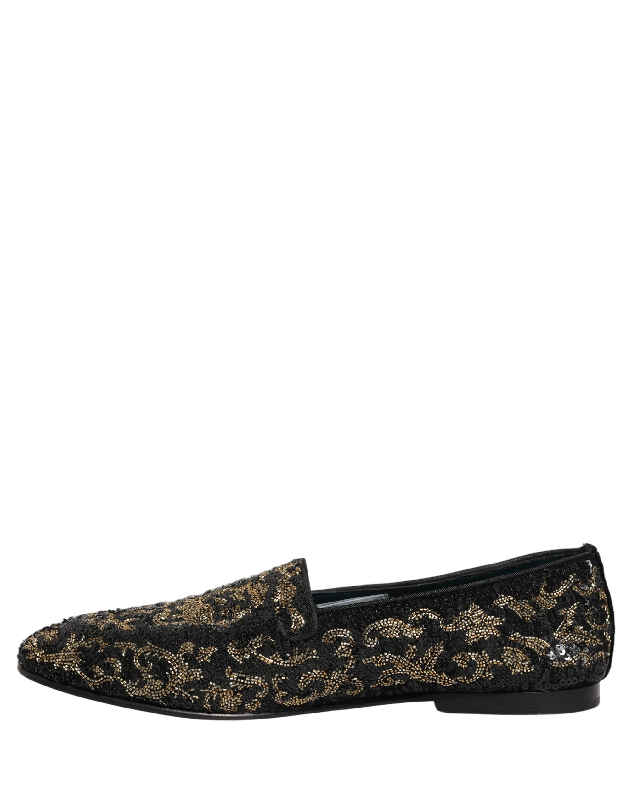 Dolce & Gabbana Black Gold Embellished Dress Loafers Shoes