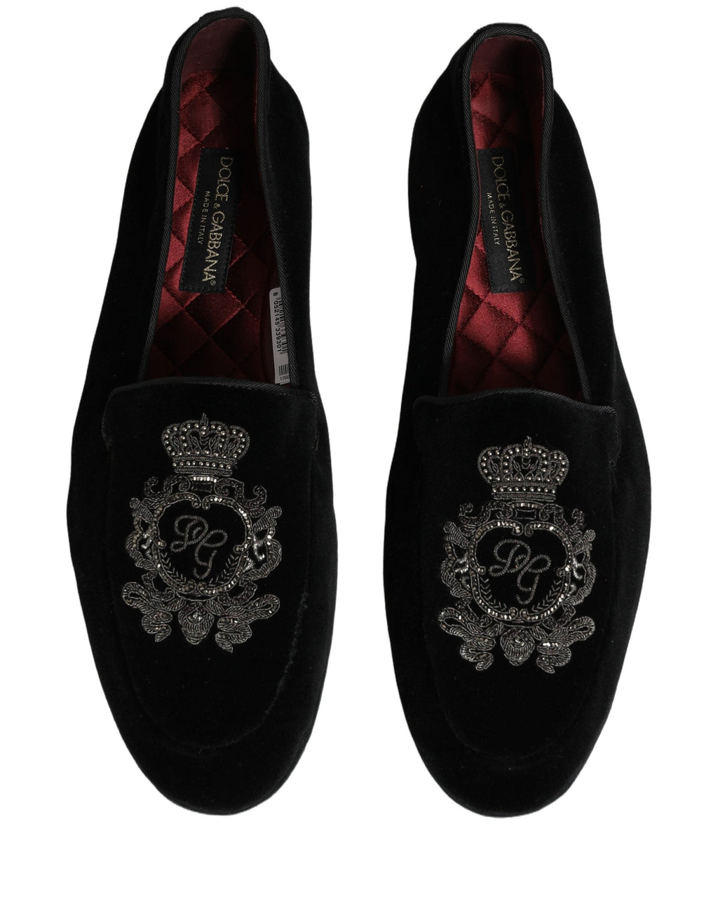 Dolce & Gabbana Black Velvet Crown Embroidery Loafers Shoes