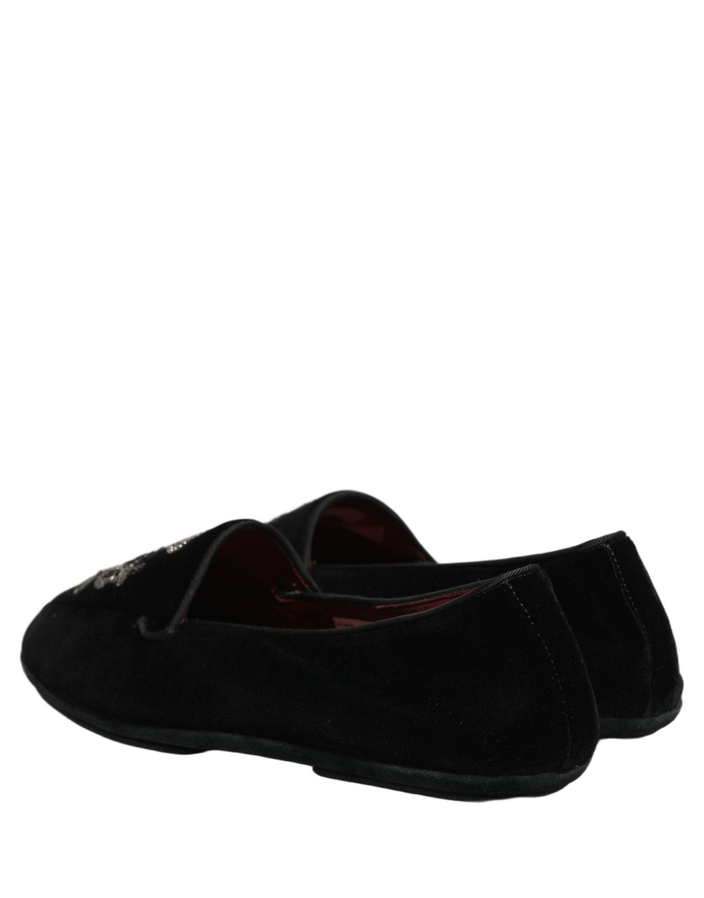 Dolce & Gabbana Black Velvet Crown Embroidery Loafers Shoes