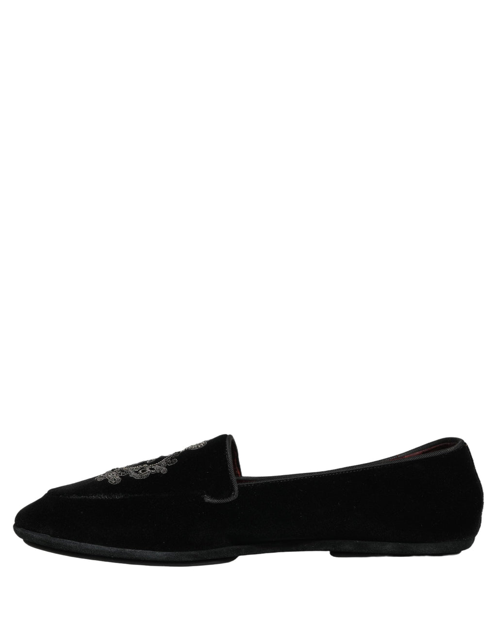 Dolce & Gabbana Black Velvet Crown Embroidery Loafers Shoes