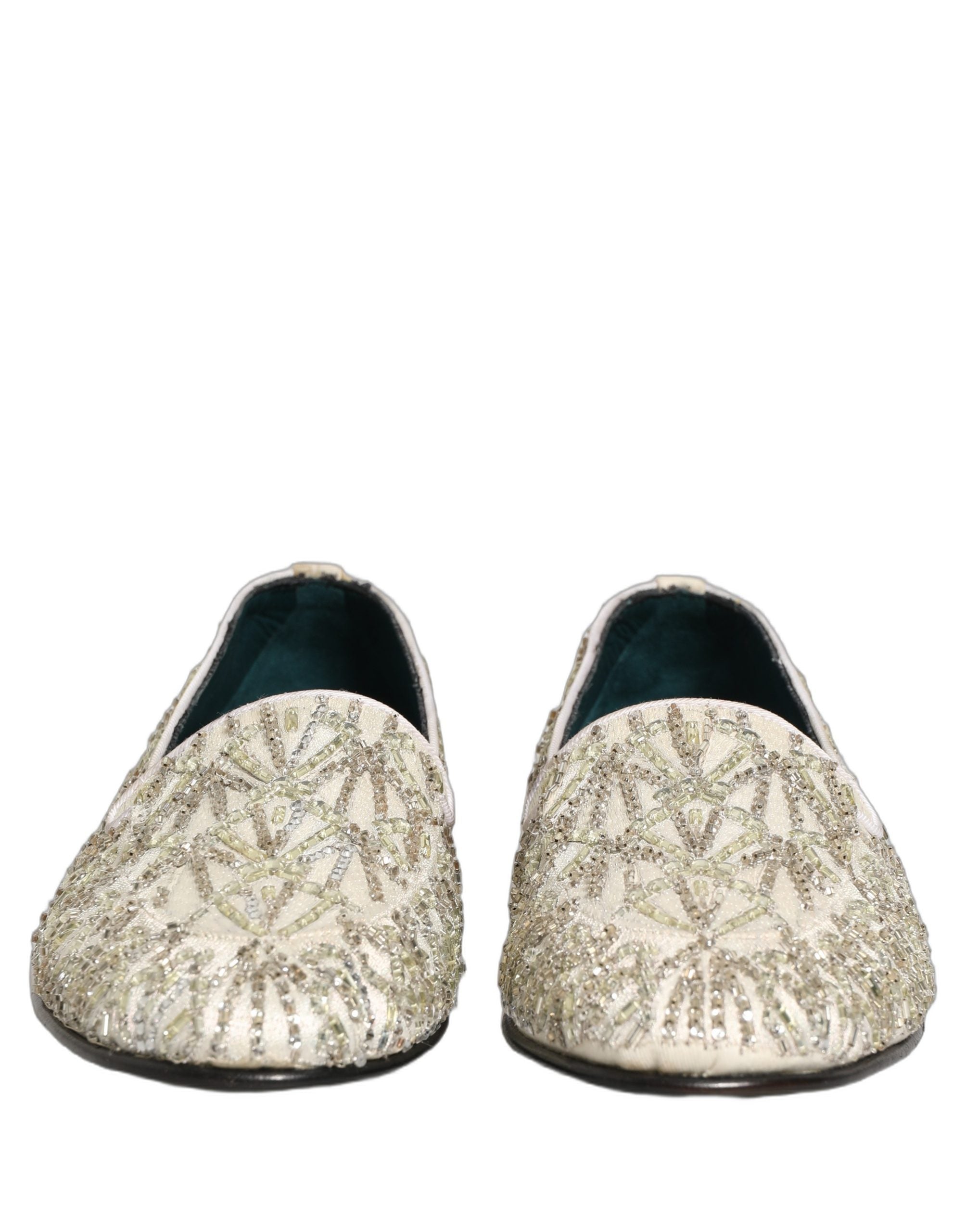 Dolce & Gabbana White Velvet Embroidered Dress Loafers Shoes