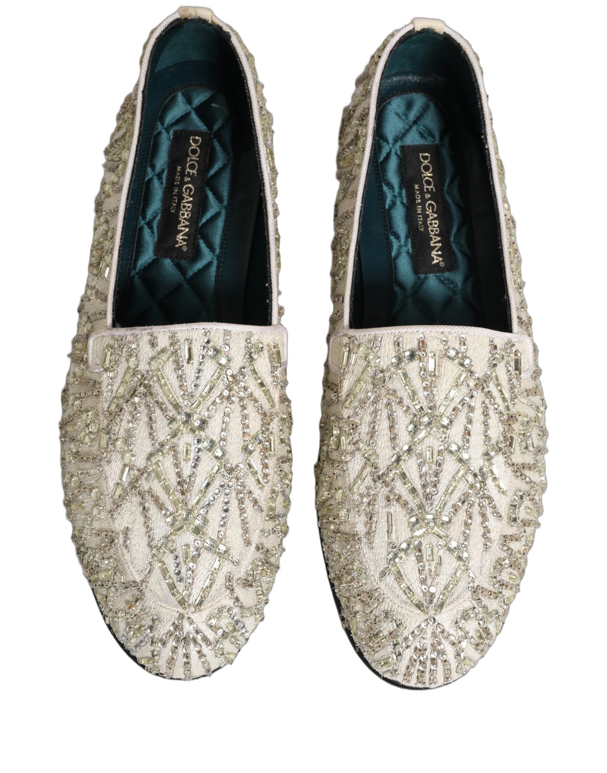 Dolce & Gabbana White Velvet Embroidered Dress Loafers Shoes