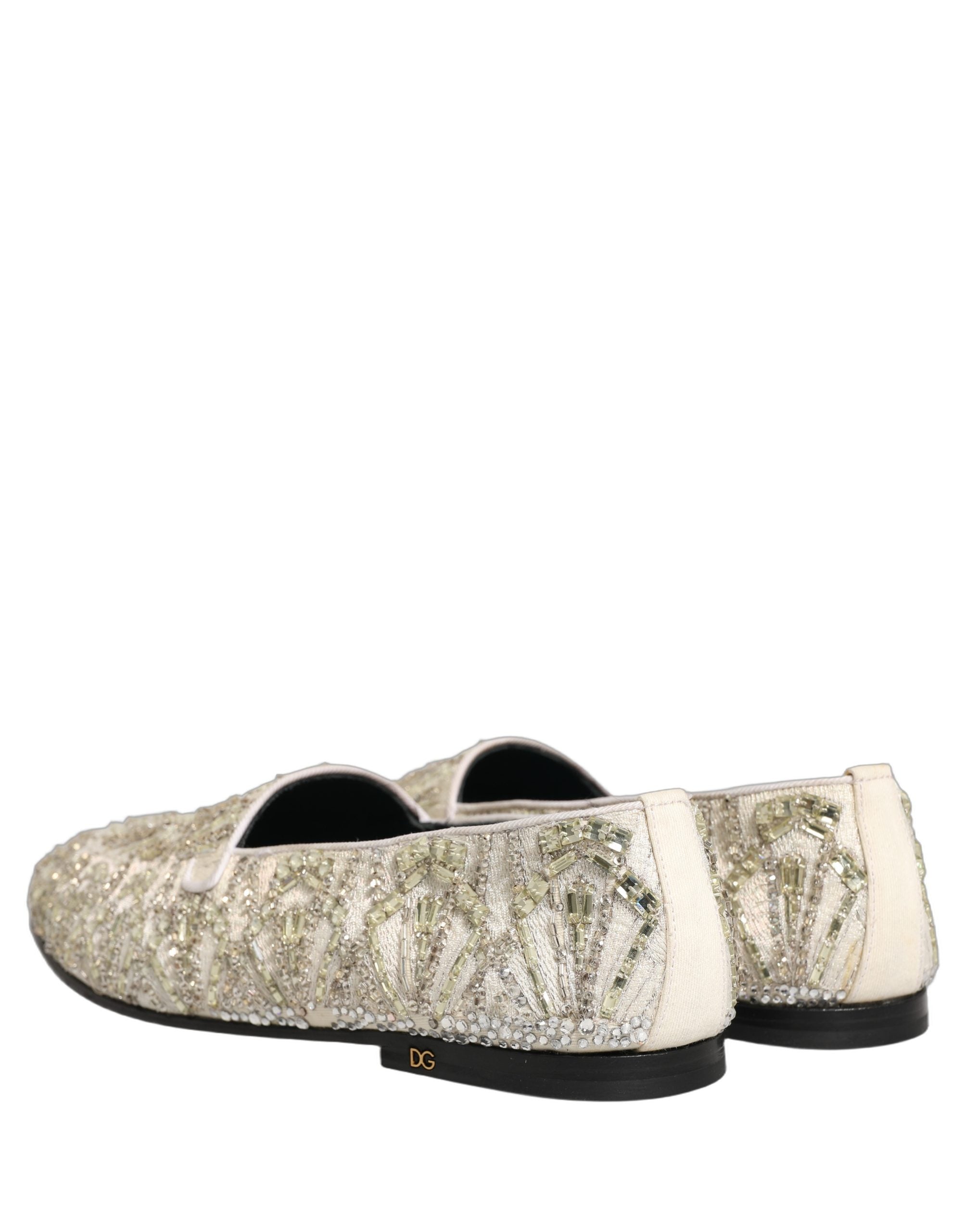 Dolce & Gabbana White Velvet Embroidered Dress Loafers Shoes