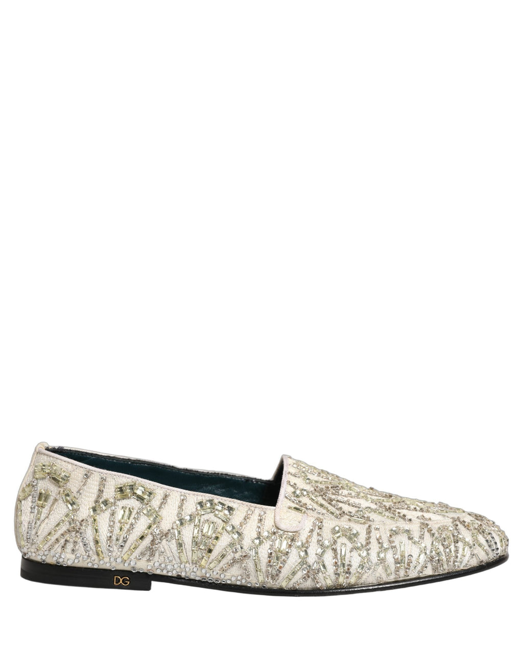 Dolce & Gabbana White Velvet Embroidered Dress Loafers Shoes