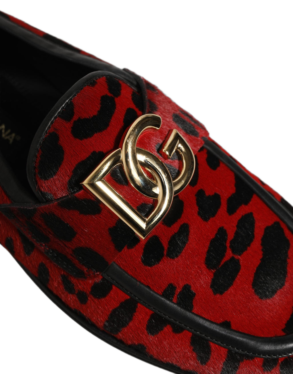 Dolce & Gabbana Red Leopard Print Pony Hair Dress Loafers Shoes