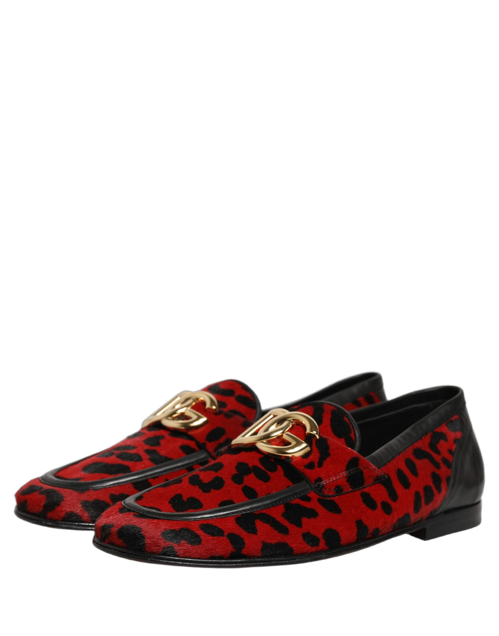 Dolce & Gabbana Red Leopard Print Pony Hair Dress Loafers Shoes