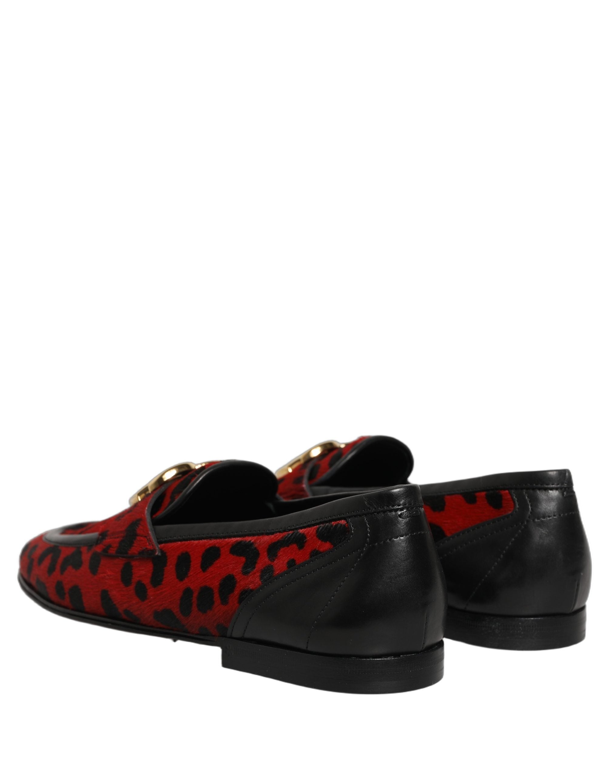 Dolce & Gabbana Red Leopard Print Pony Hair Dress Loafers Shoes