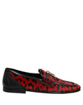 Dolce & Gabbana Red Leopard Print Pony Hair Dress Loafers Shoes