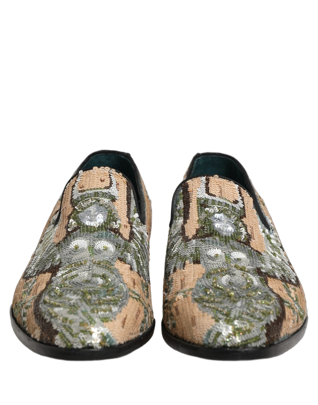 Dolce & Gabbana Beige Sequin Embroidery Dress Loafers Shoes