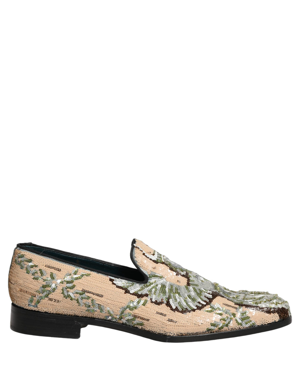 Dolce & Gabbana Beige Sequin Embroidery Dress Loafers Shoes