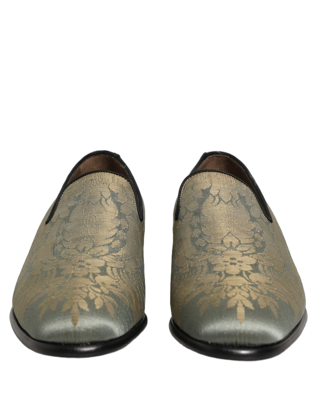 Dolce & Gabbana Gold Floral Jacquard Slip On Loafers Shoes