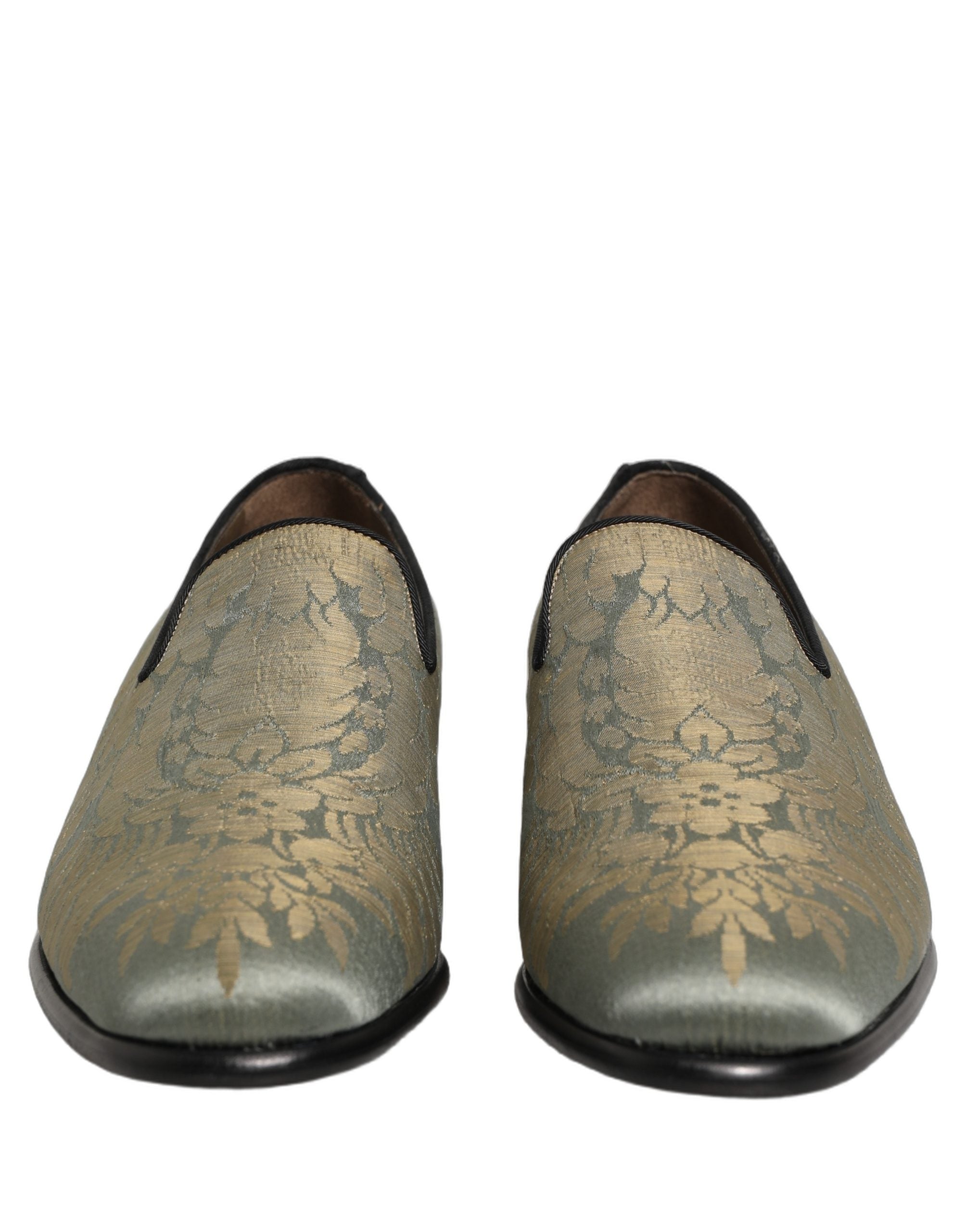 Dolce & Gabbana Gold Floral Jacquard Slip On Loafers Shoes