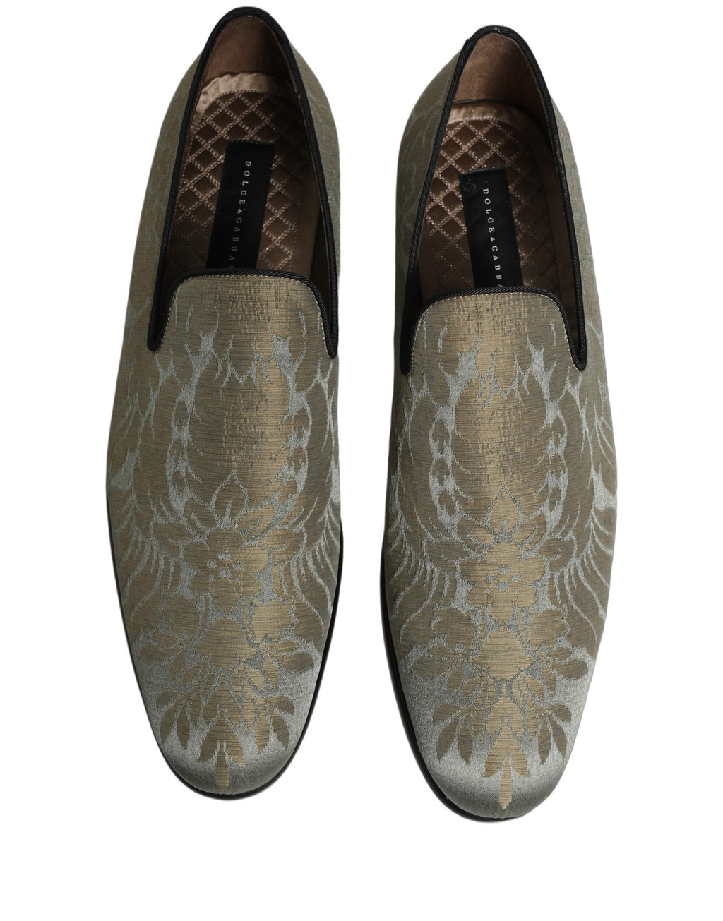Dolce & Gabbana Gold Floral Jacquard Slip On Loafers Shoes