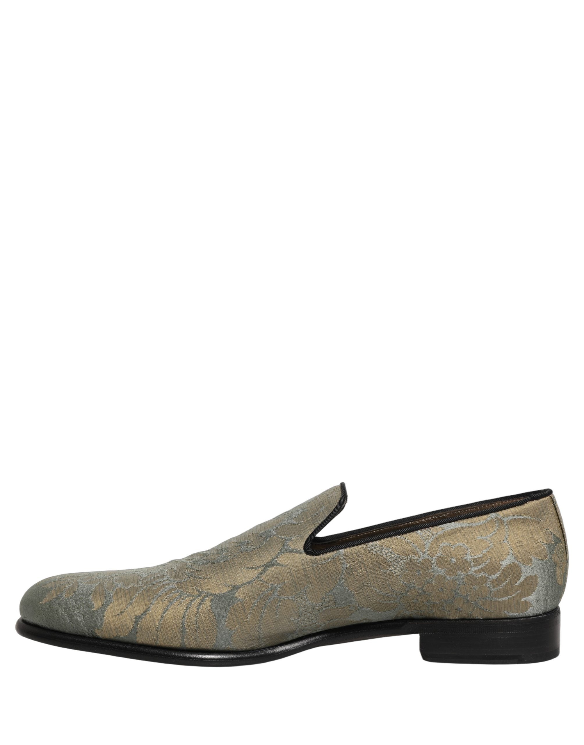 Dolce & Gabbana Gold Floral Jacquard Slip On Loafers Shoes