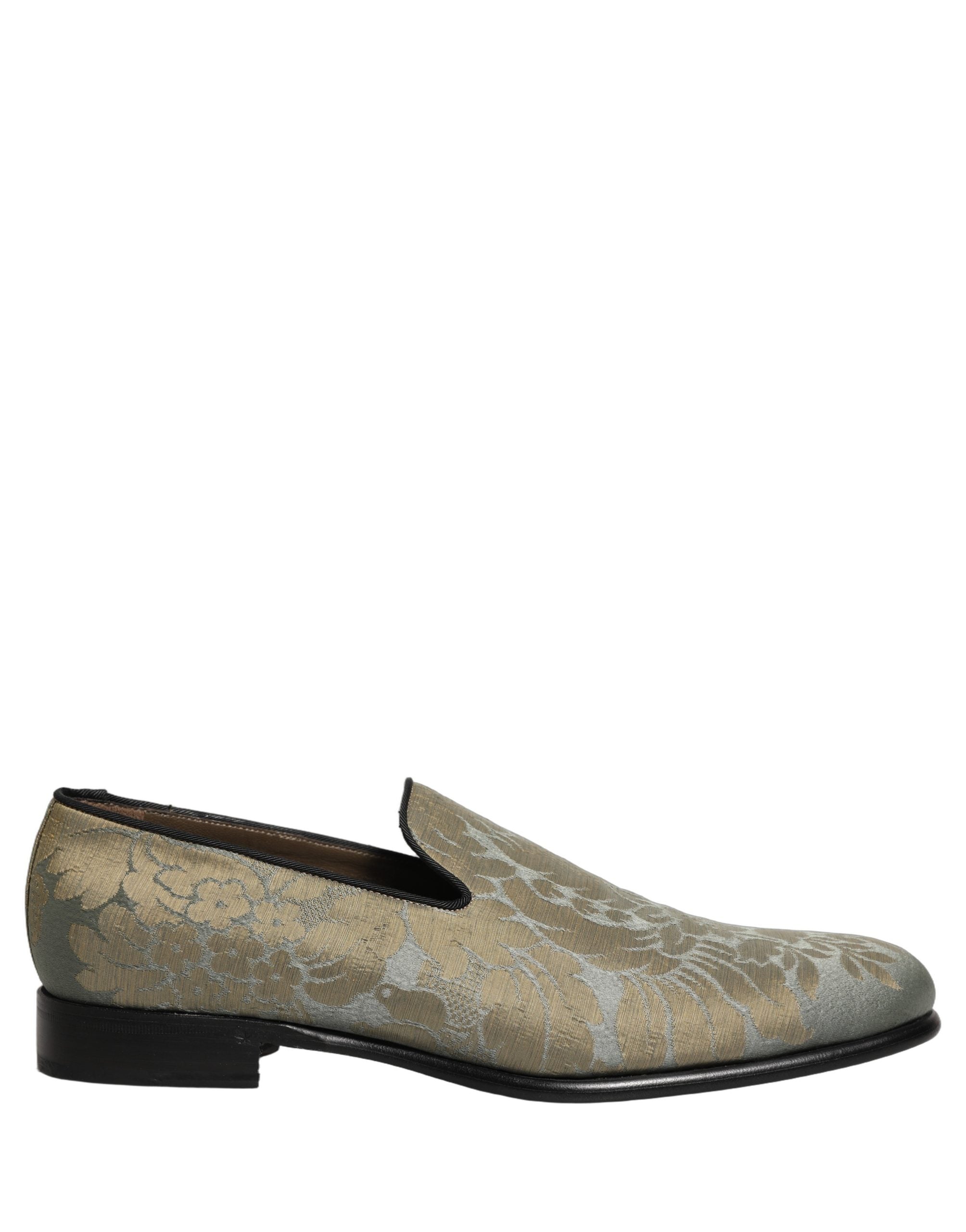 Dolce & Gabbana Gold Floral Jacquard Slip On Loafers Shoes
