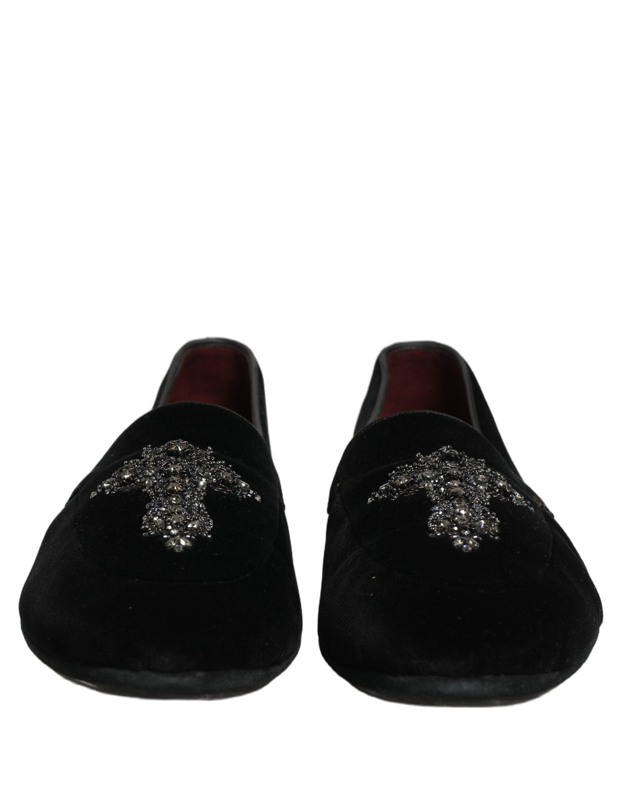 Dolce & Gabbana Black Suede Embellished Dress Loafers Shoes