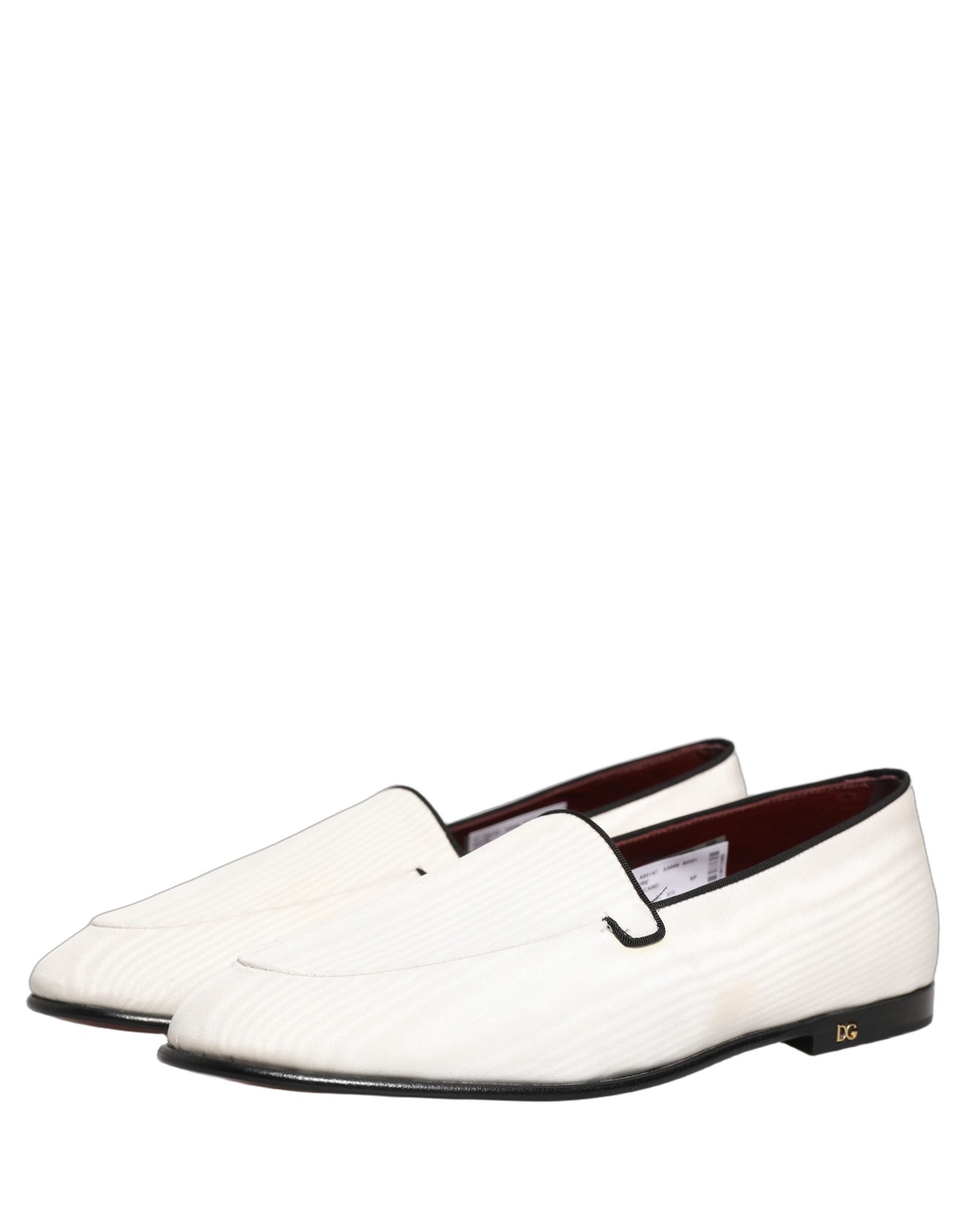 Dolce & Gabbana White Velvet Slip On Men Flats Loafers Shoes