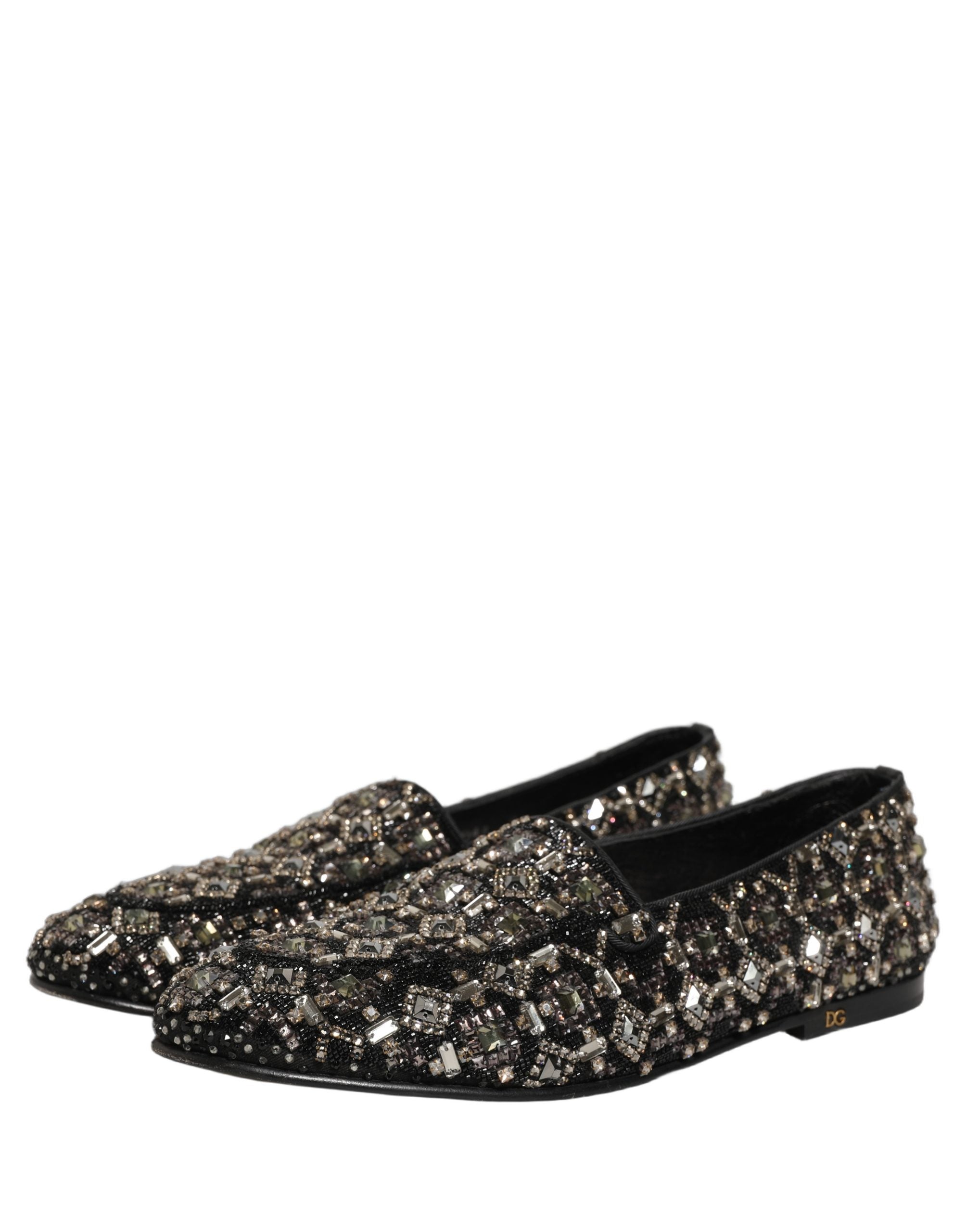 Dolce & Gabbana Black Crystal Embellished Dress Loafers Shoes