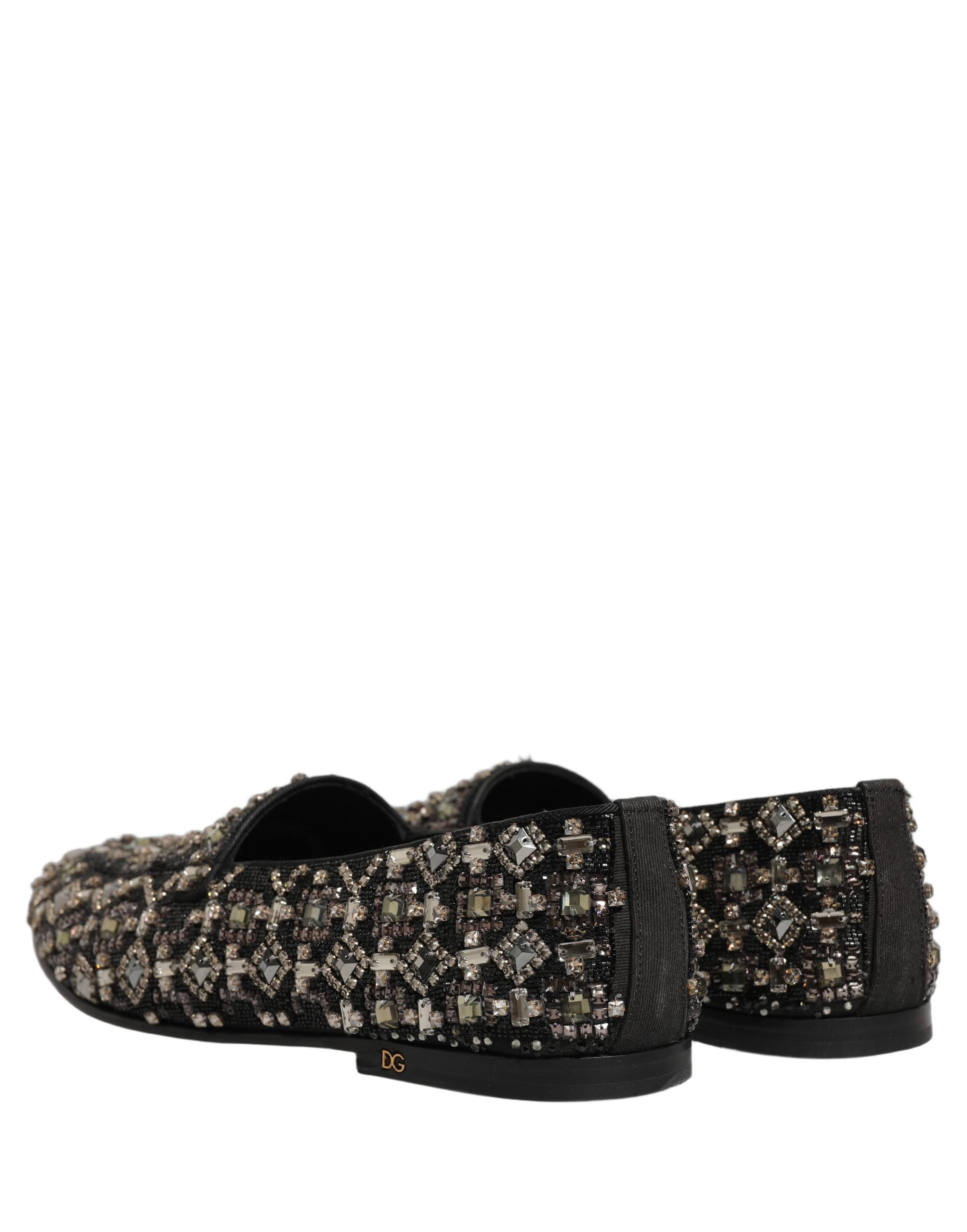 Dolce & Gabbana Black Crystal Embellished Dress Loafers Shoes
