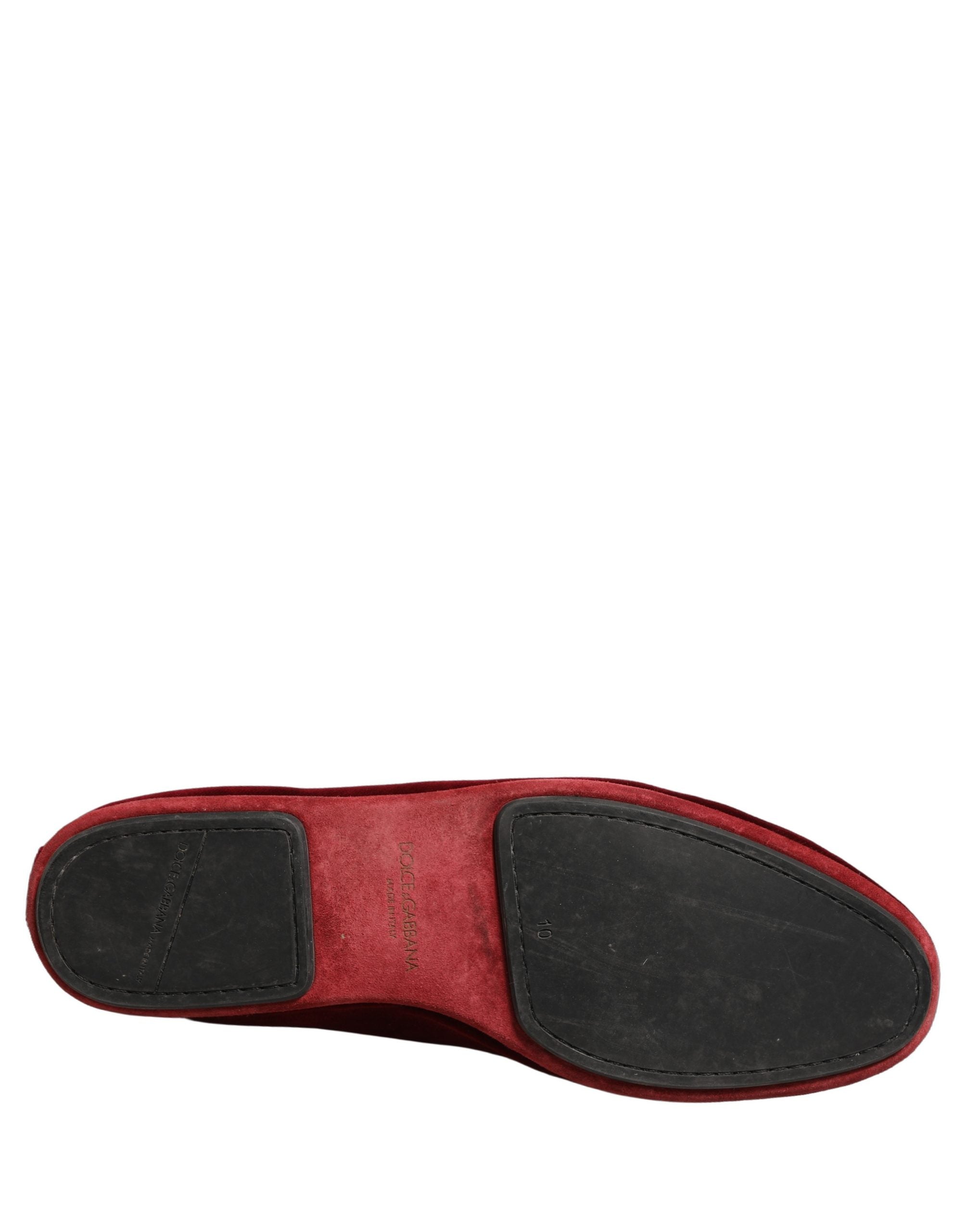 Dolce & Gabbana Maroon Velvet Slip On Men Flats Loafers Shoes