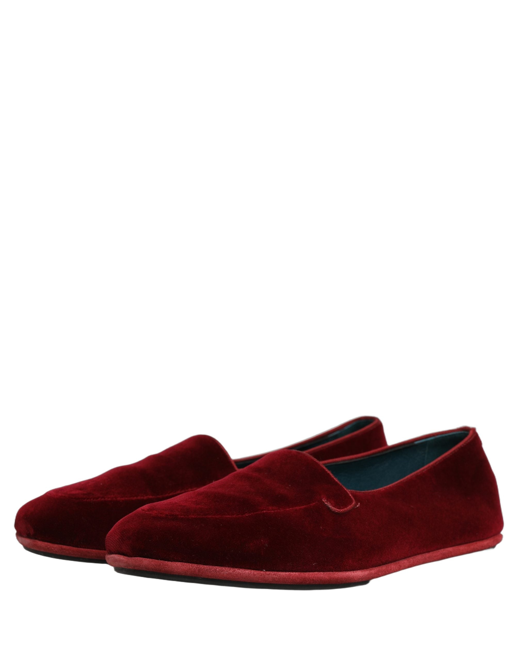 Dolce & Gabbana Maroon Velvet Slip On Men Flats Loafers Shoes
