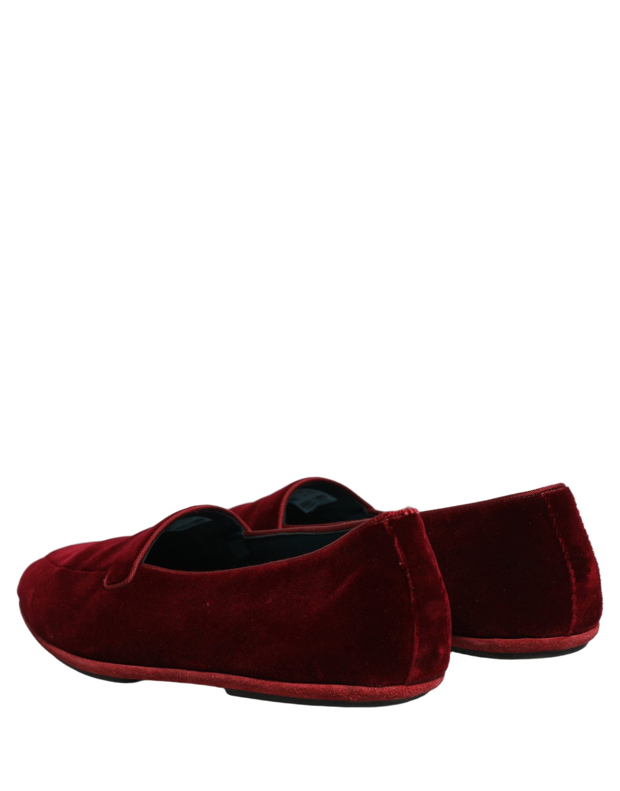 Dolce & Gabbana Maroon Velvet Slip On Men Flats Loafers Shoes