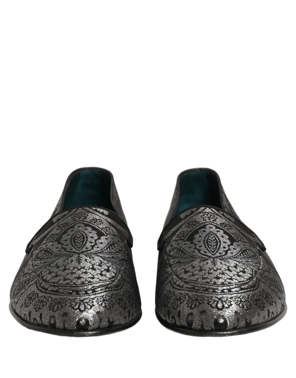 Dolce & Gabbana Silver Jacquard Leather Slip On Loafers Shoes