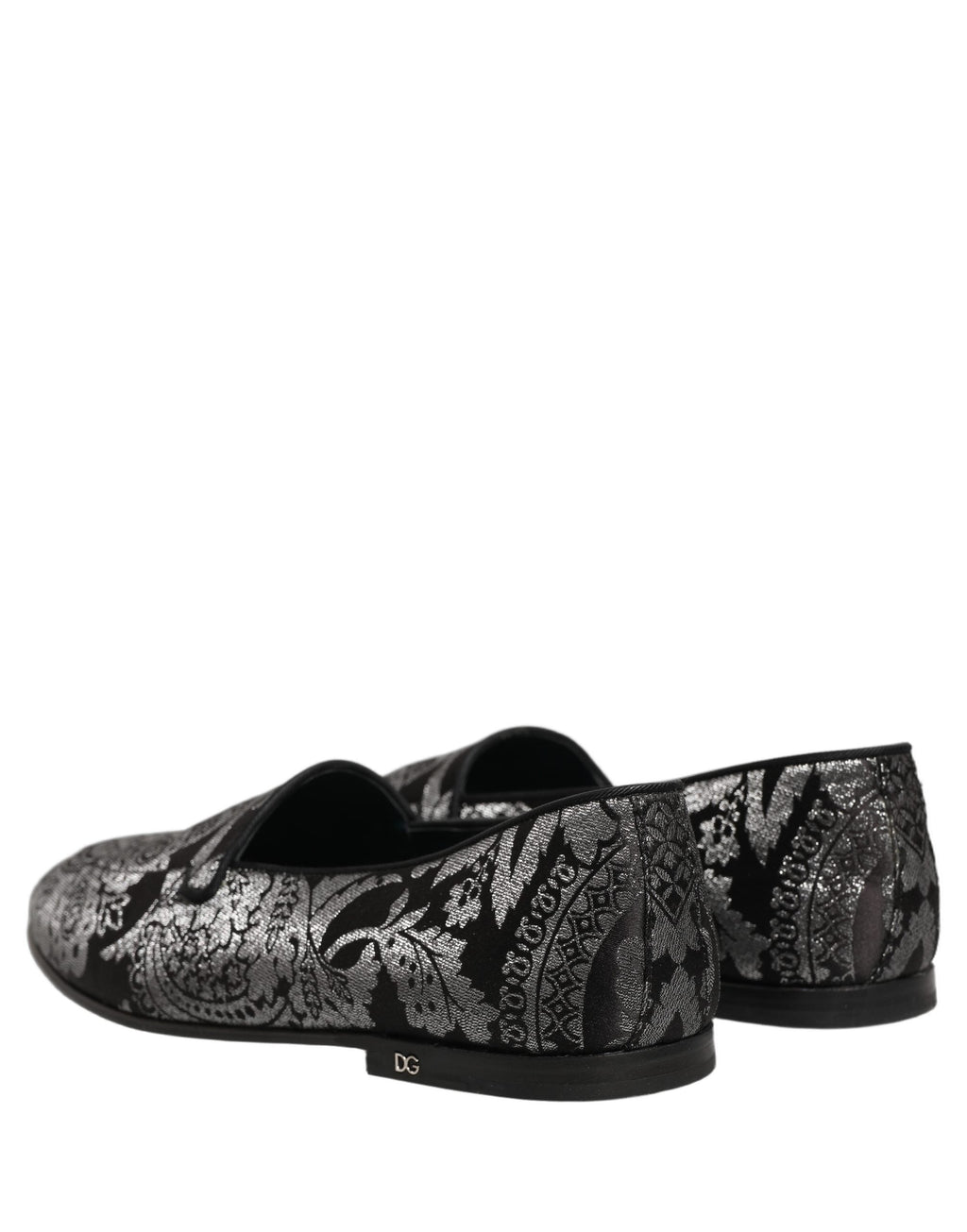 Dolce & Gabbana Silver Jacquard Leather Slip On Loafers Shoes