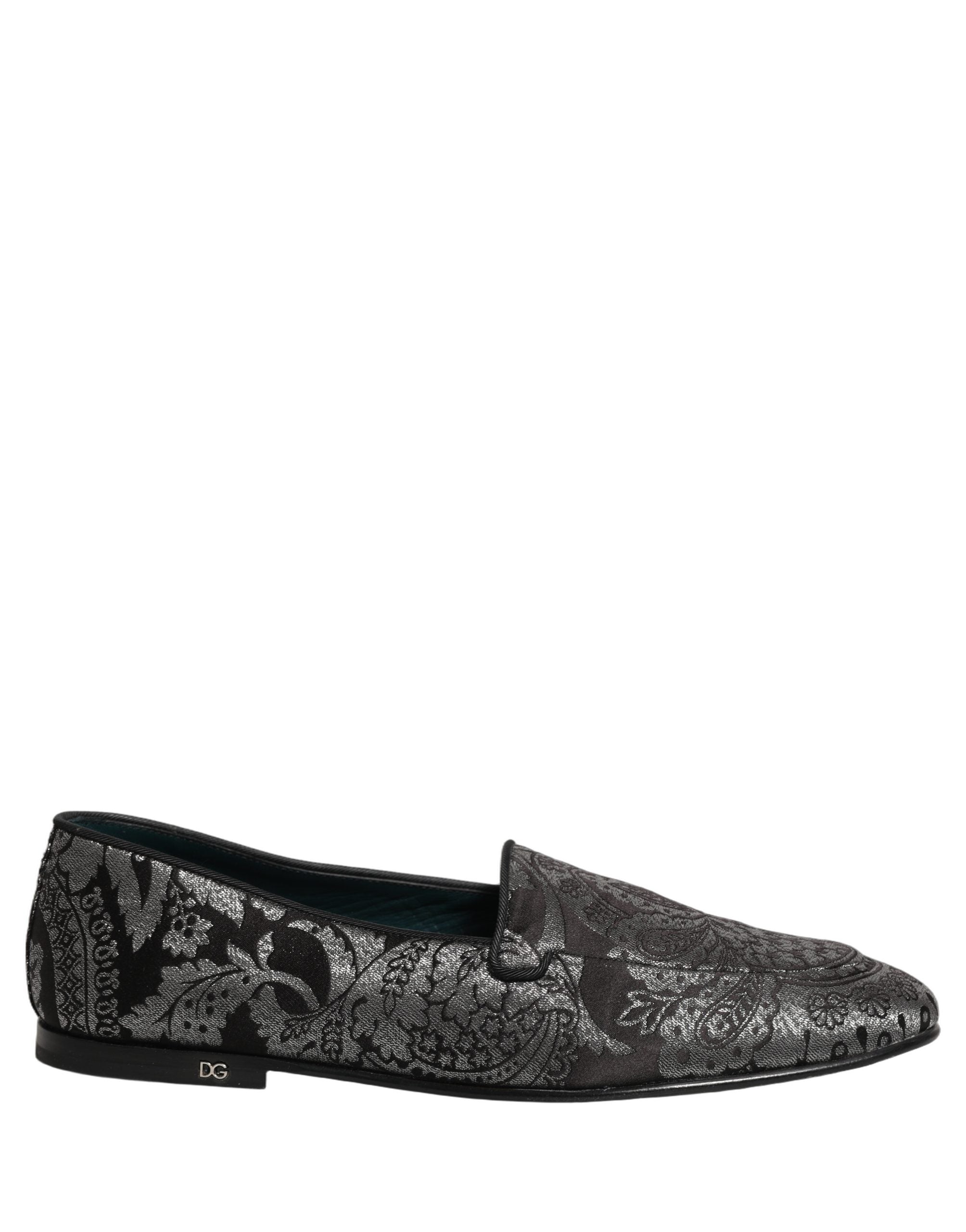 Dolce & Gabbana Silver Jacquard Leather Slip On Loafers Shoes