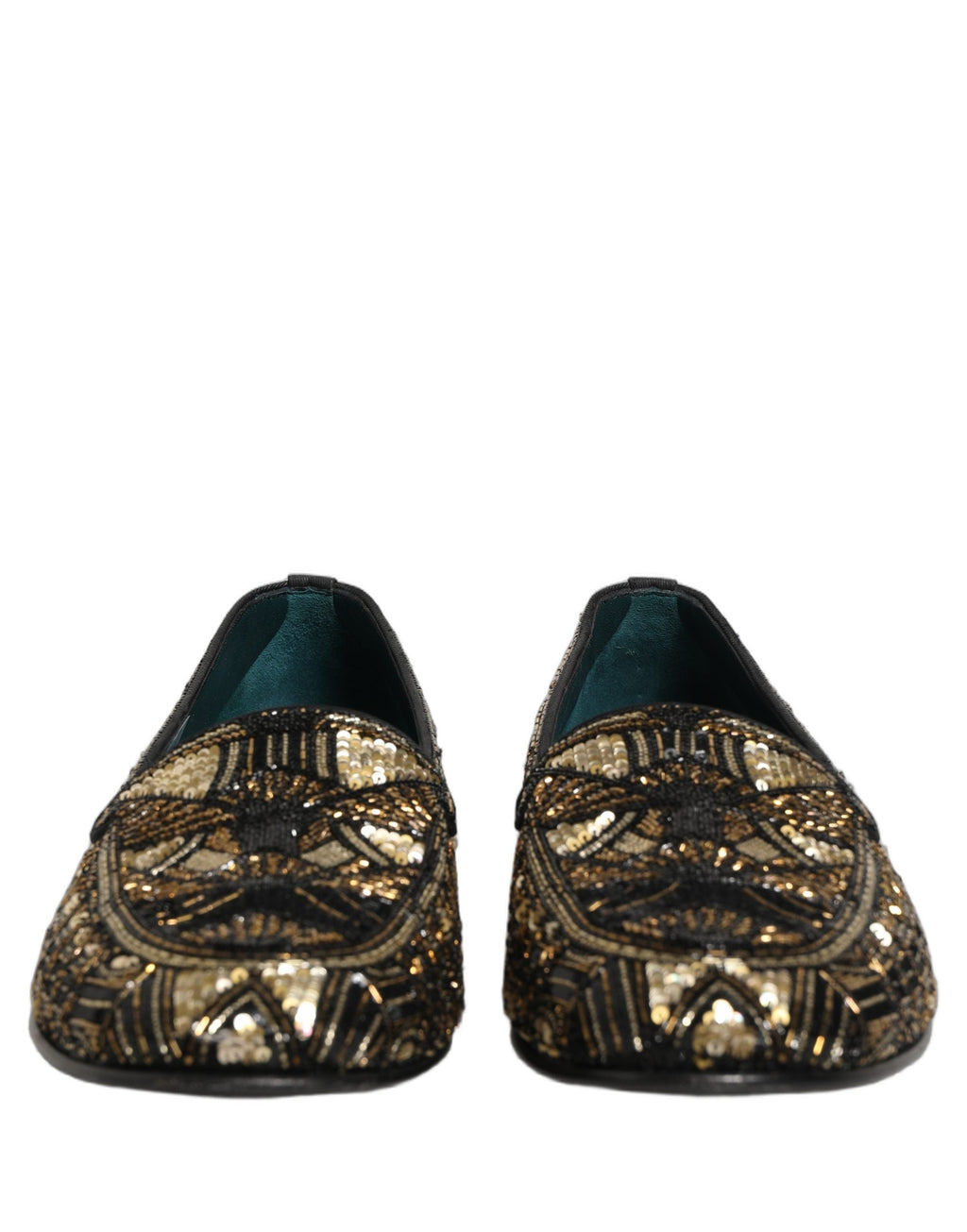 Dolce & Gabbana Black Gold Embellished Slip On Loafers Shoes