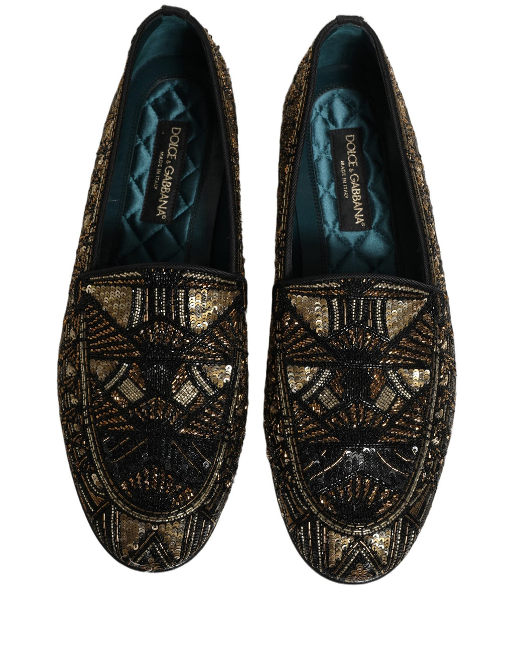 Dolce & Gabbana Black Gold Embellished Slip On Loafers Shoes