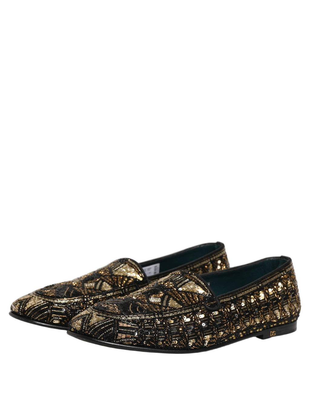 Dolce & Gabbana Black Gold Embellished Slip On Loafers Shoes