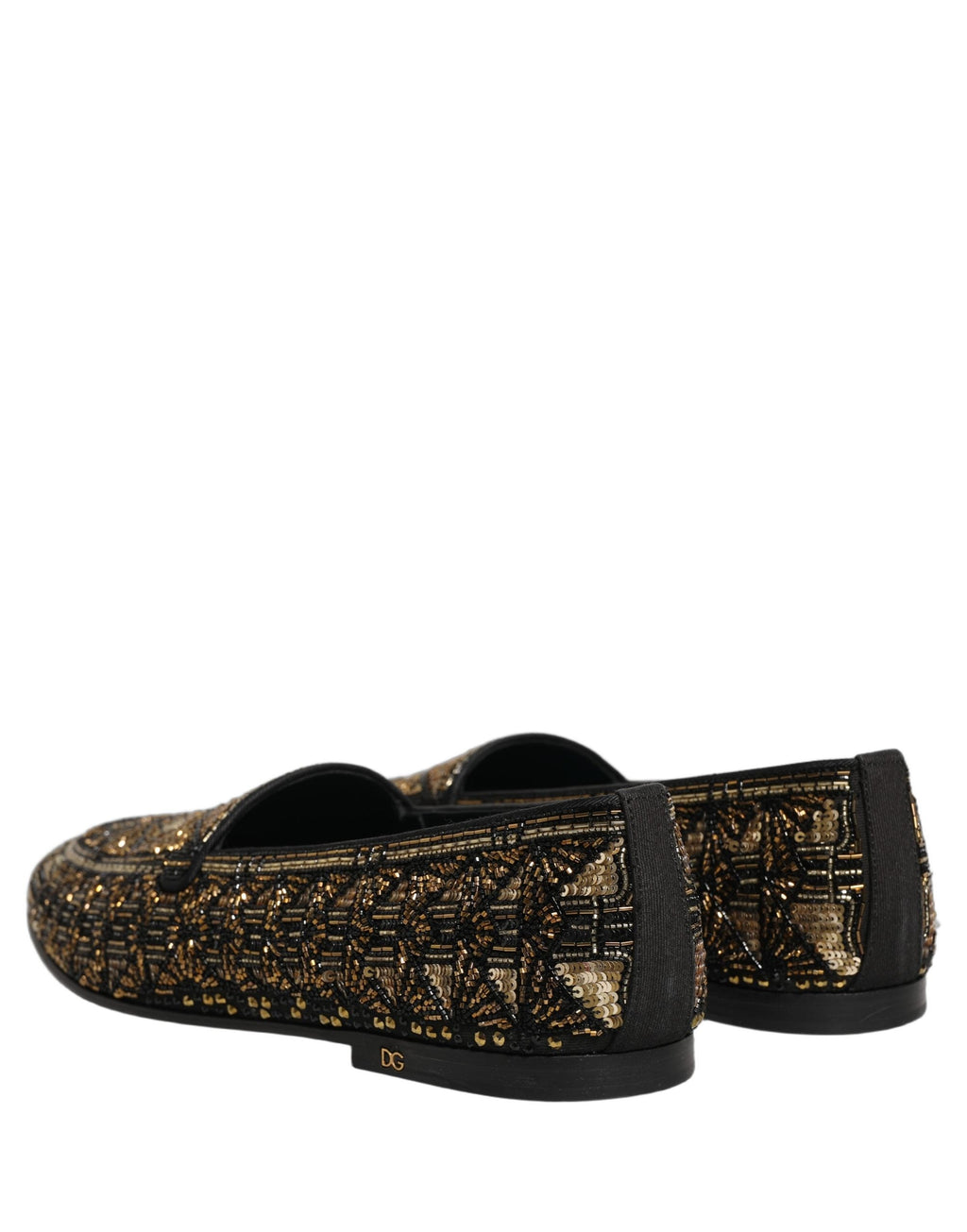 Dolce & Gabbana Black Gold Embellished Slip On Loafers Shoes