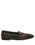 Dolce & Gabbana Black Gold Embellished Slip On Loafers Shoes