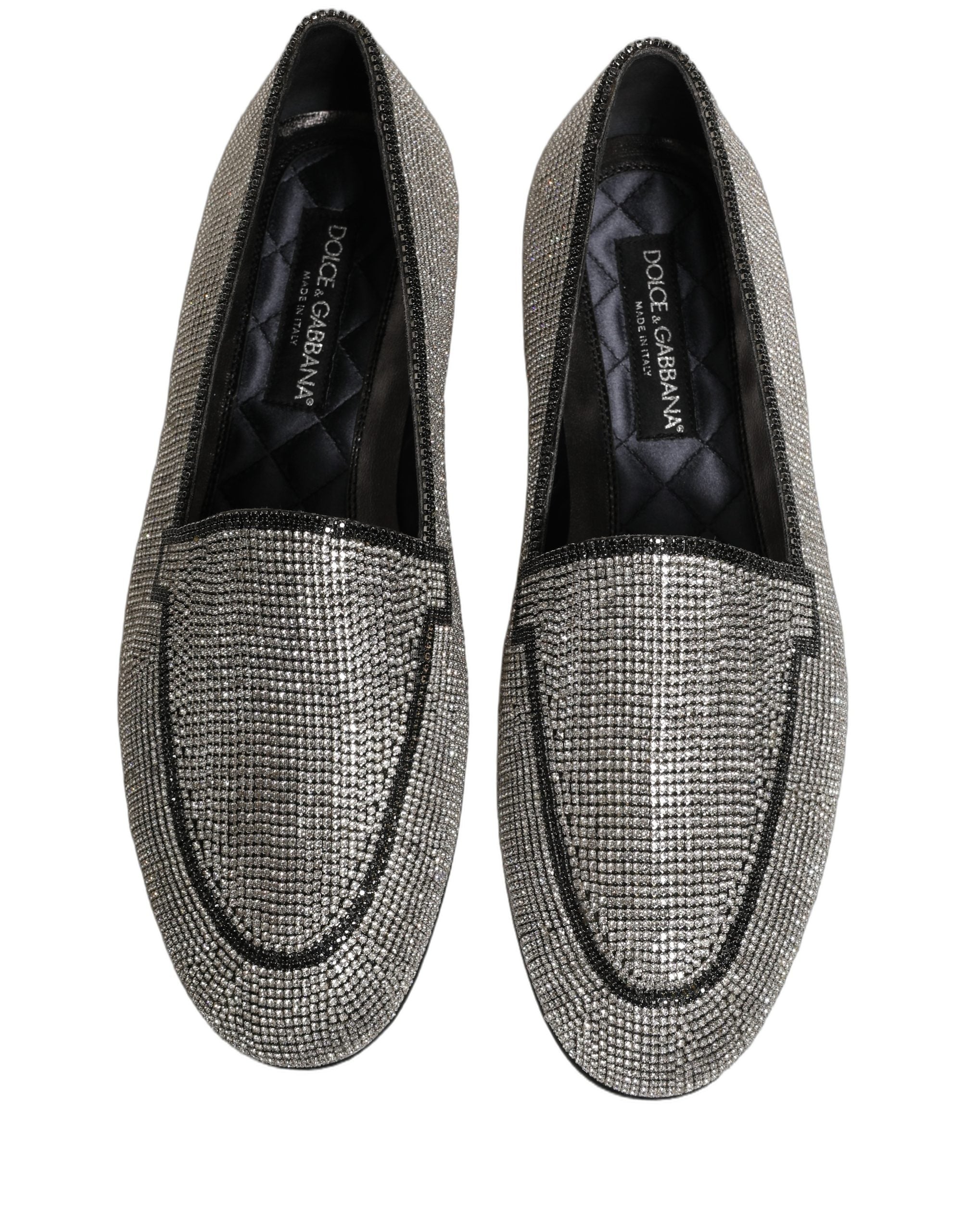 Dolce & Gabbana Silver Crystal Embellished Men Loafers Shoes