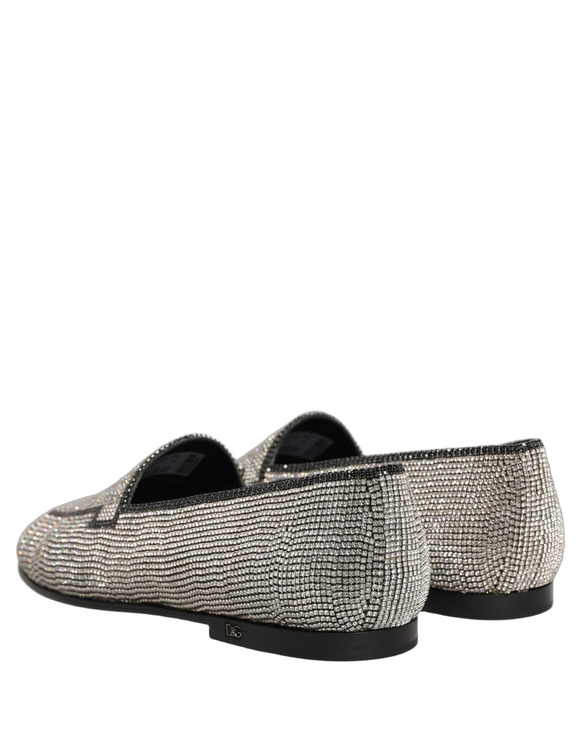 Dolce & Gabbana Silver Crystal Embellished Men Loafers Shoes
