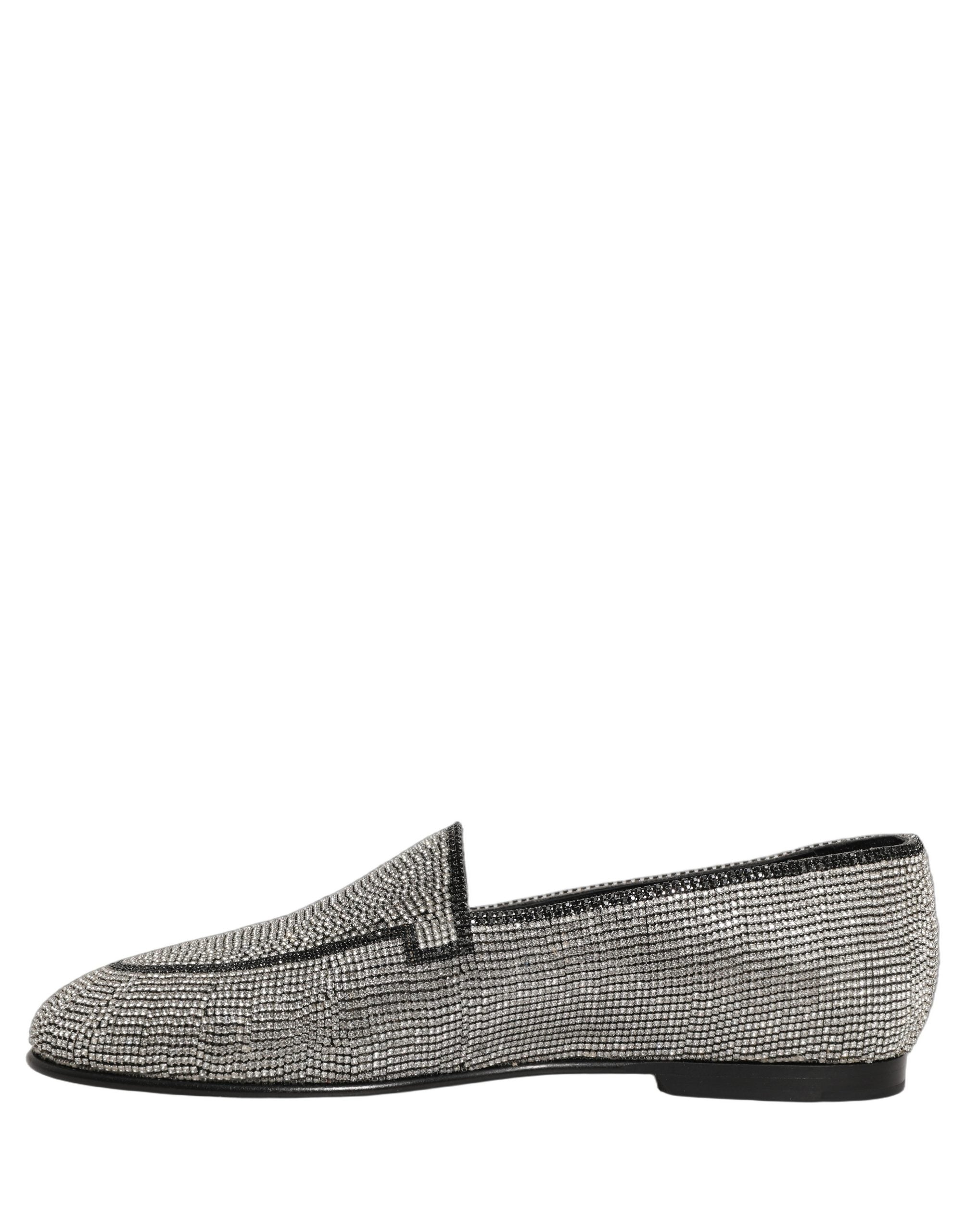 Dolce & Gabbana Silver Crystal Embellished Men Loafers Shoes