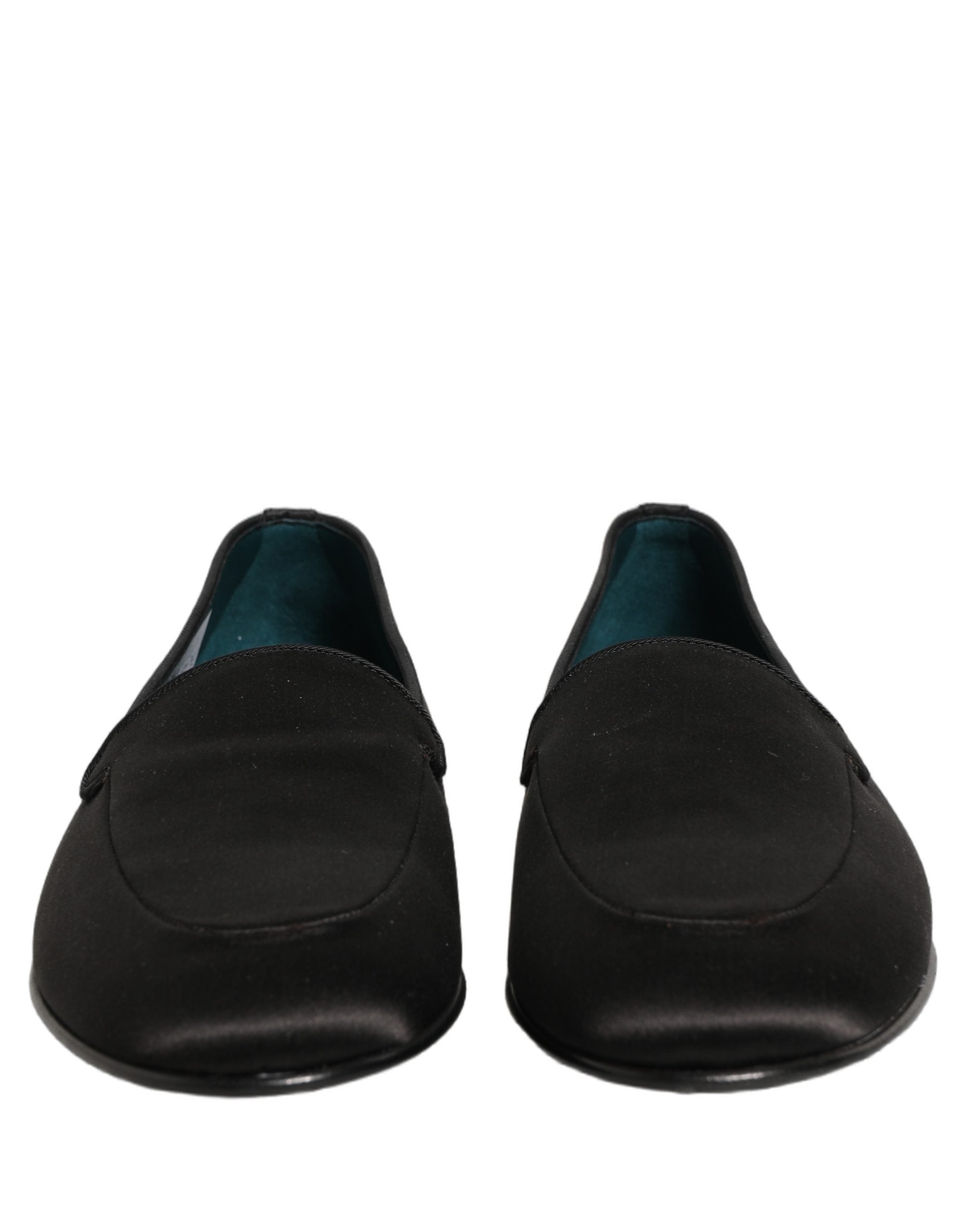 Dolce & Gabbana Black Satin Logo Slip On Flats Loafers Shoes