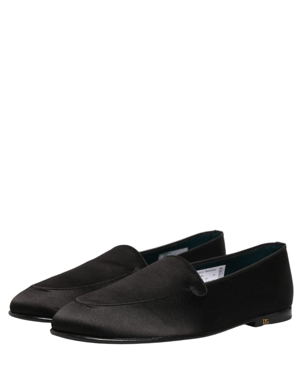 Dolce & Gabbana Black Satin Logo Slip On Flats Loafers Shoes