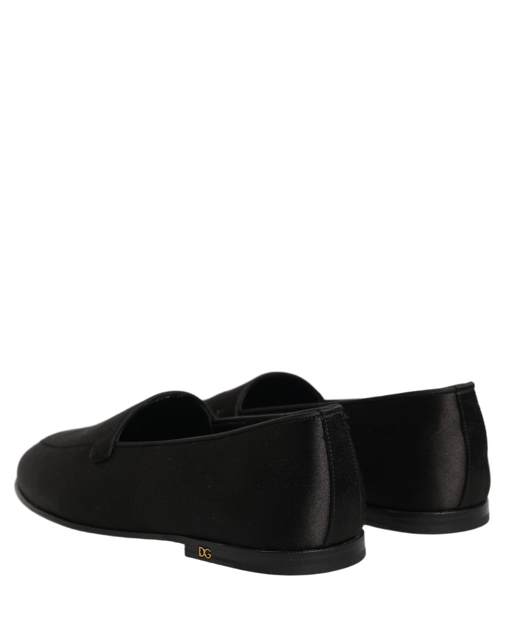Dolce & Gabbana Black Satin Logo Slip On Flats Loafers Shoes