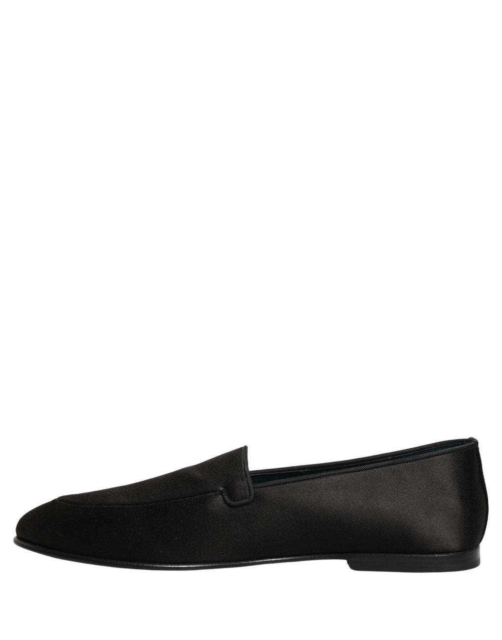 Dolce & Gabbana Black Satin Logo Slip On Flats Loafers Shoes